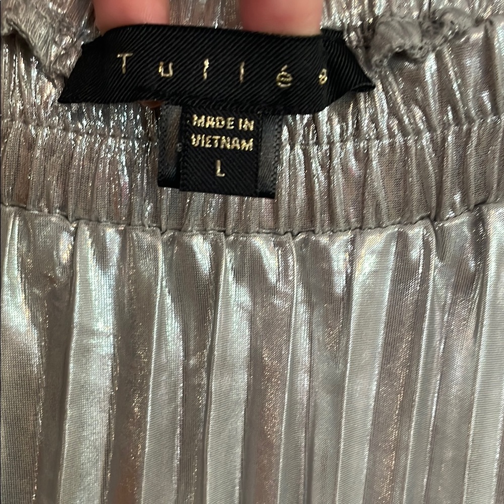 Tullea Silver Midi A-Line Skirt with Pleats - Picture 2 of 5